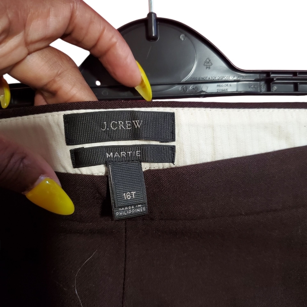 J. Crew Martie Slim Cropped Pants Trousers Side Zip Women Brown Size 16T - Picture 6 of 7
